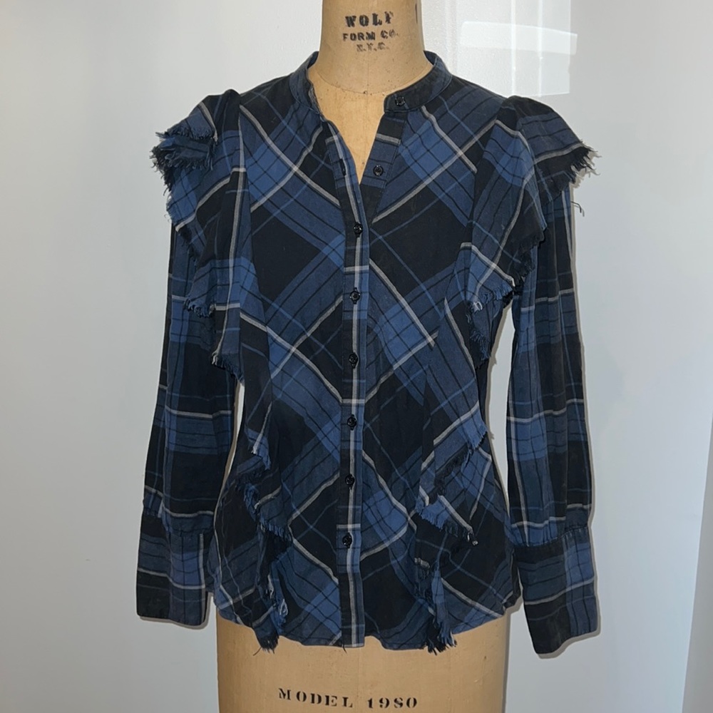 Navy/Black Flannel Ruffle Top Maison Cinqcent M